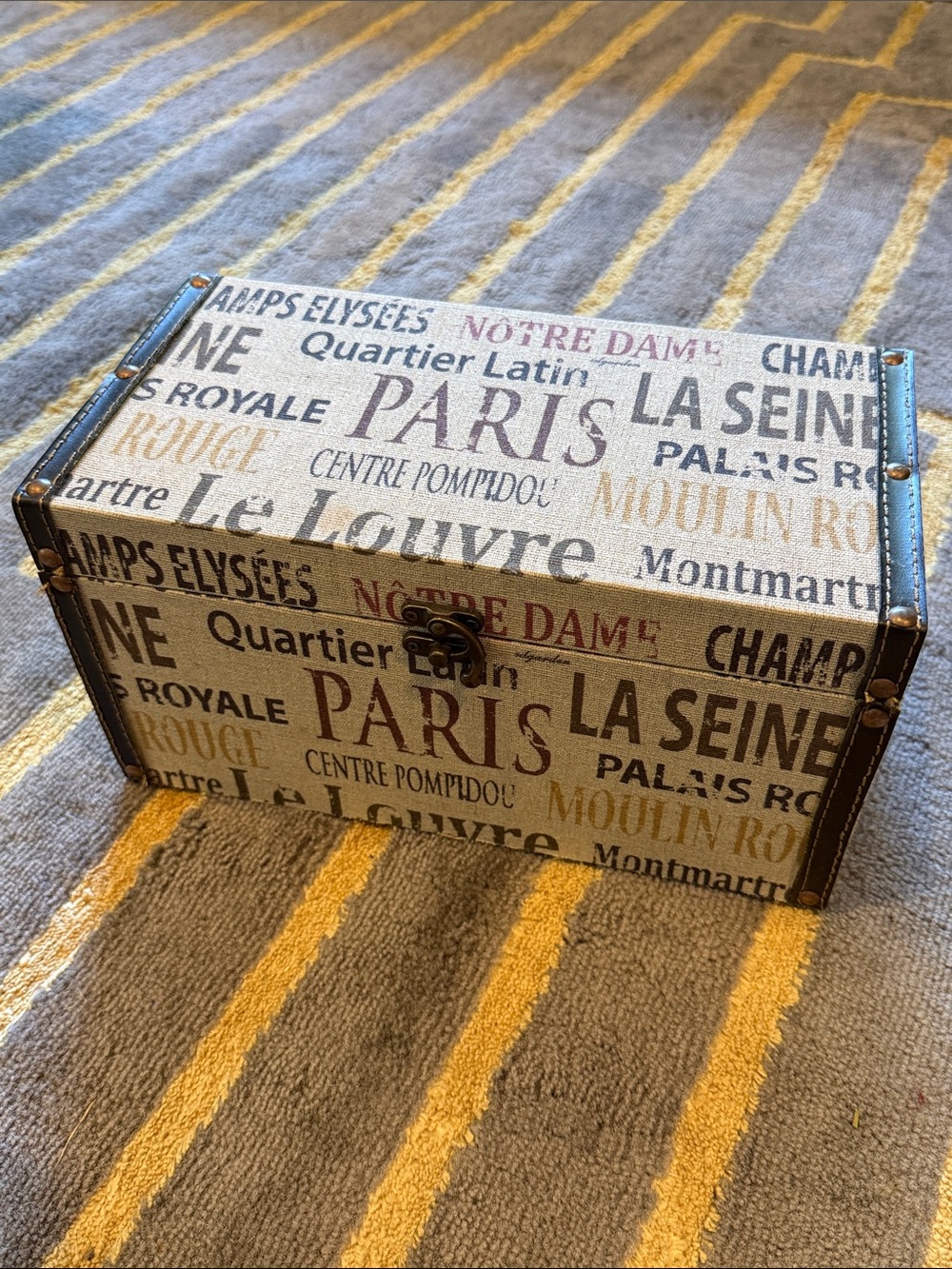 Z French Paris Print Decorative Storage Trunk in Beige and Brown